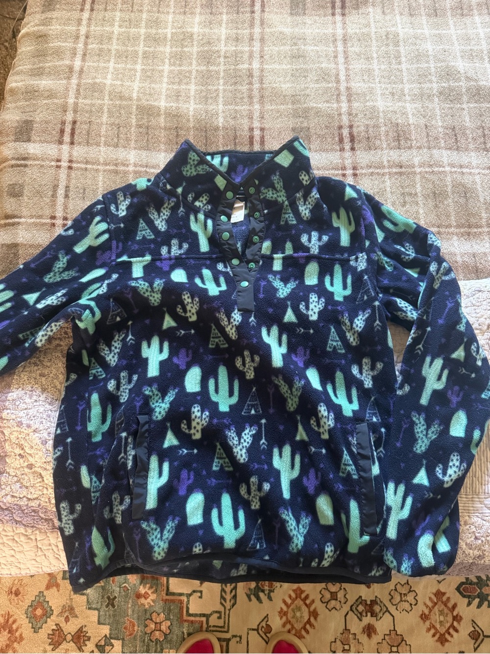 Cinch Navy Fleece Pullover with Mint & Purple Cactus Print